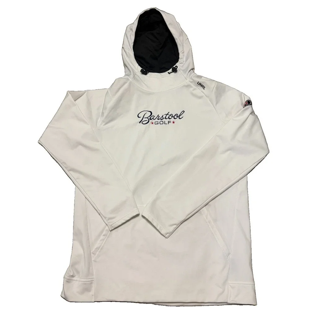 UNRL Mens M Barstool Golf Embroidered Crossover Hoodie White Stretch Performance